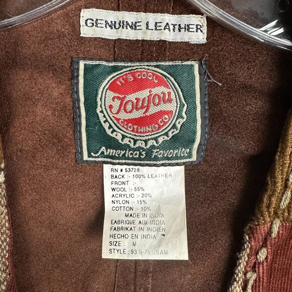 Vintage Joujou Patchwork Vest M Navajo Heritage Leather Wool Blend - Picture 5 of 8